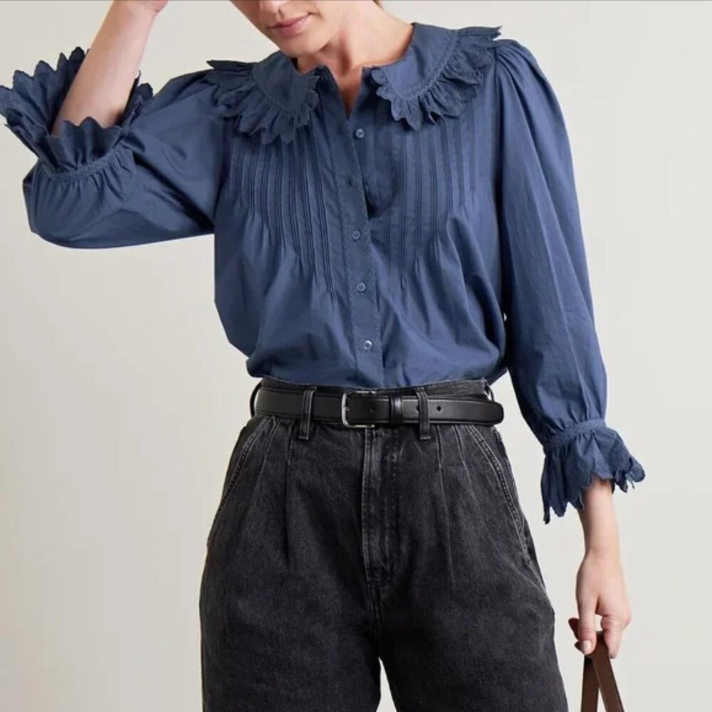 Doen Blue Ruffled Blouse